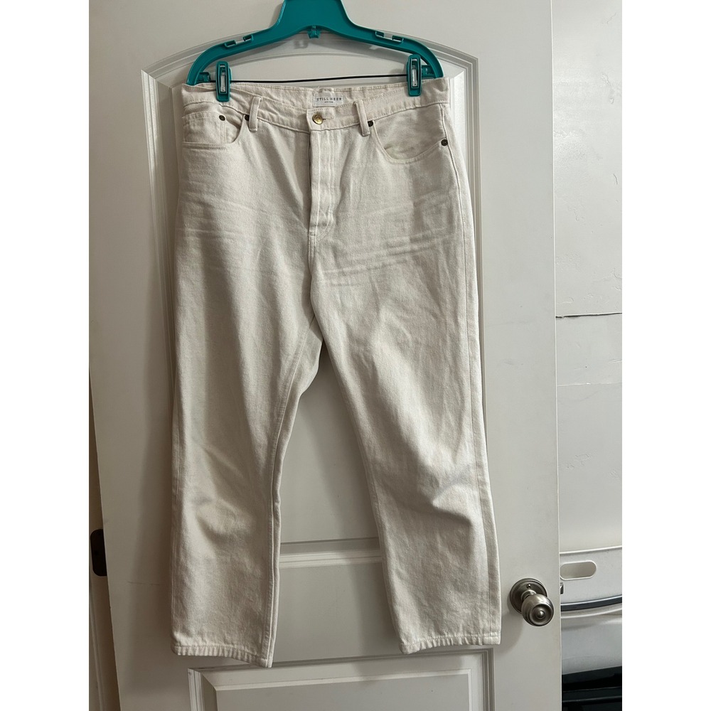 Still Here New York Tate Crop Jeans Bone White High Rise Straight Leg Size 32